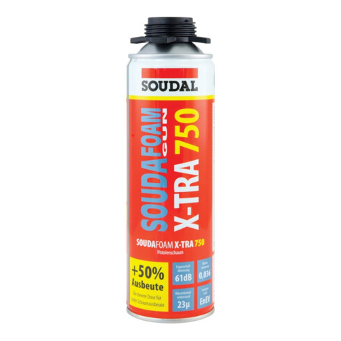 Soudal 1K mousse de montage Soudafoam Gun X-tra 750 B2 pistolet mousse gris 500 ml