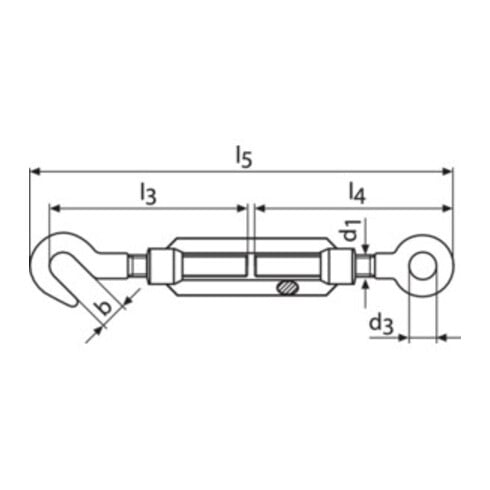 Spannschloss DIN1480 verzinktm.Haken u.Öse L.320-430mm M16 Augen-W.22mm