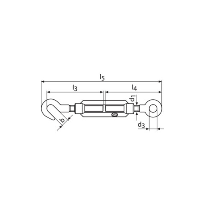 Spannschloss DIN1480 verzinktm.Haken u.Öse L.320-430mm M16 Augen-W.22mm