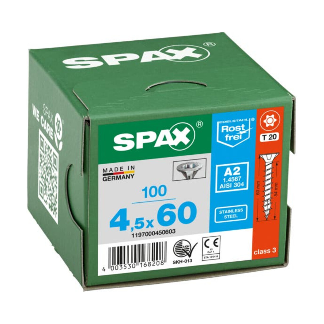 Spax Acier inoxydable 4,5 x 60 mm Tête fraisée T-STAR plus Filetage complet 4CUT A2 inoxydable