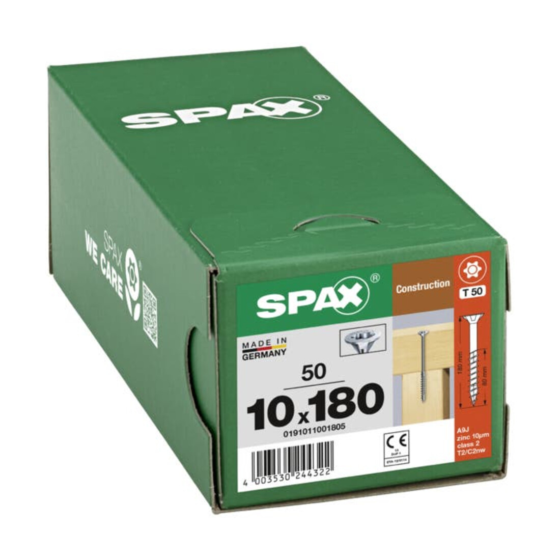 Spax ART 88091 St. 10 x 180/ 80 -T50 Oberfläche WIROX gal Zn S