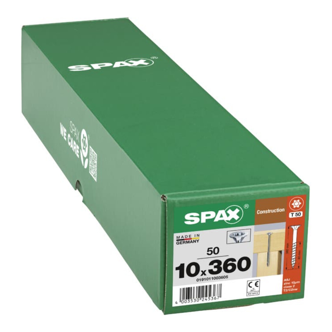 Spax ART 88091 St. 10 x 360/ 80 -T50 Oberfläche WIROX gal Zn S