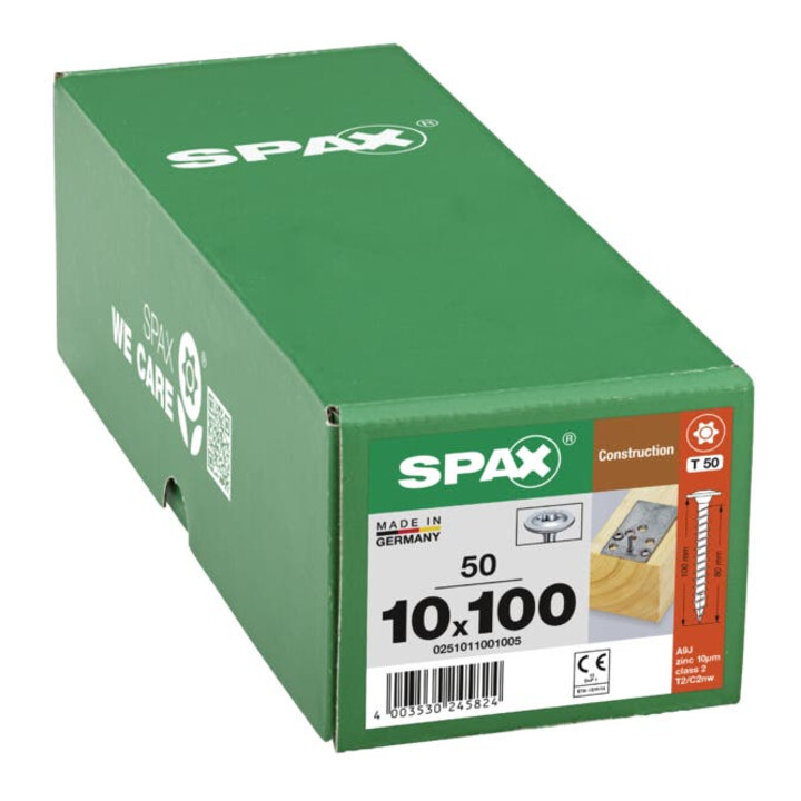 Spax ART 88193 Tellerkopf Stahl geh. 10 x 100/80 -T50 WIROX gal Zn S
