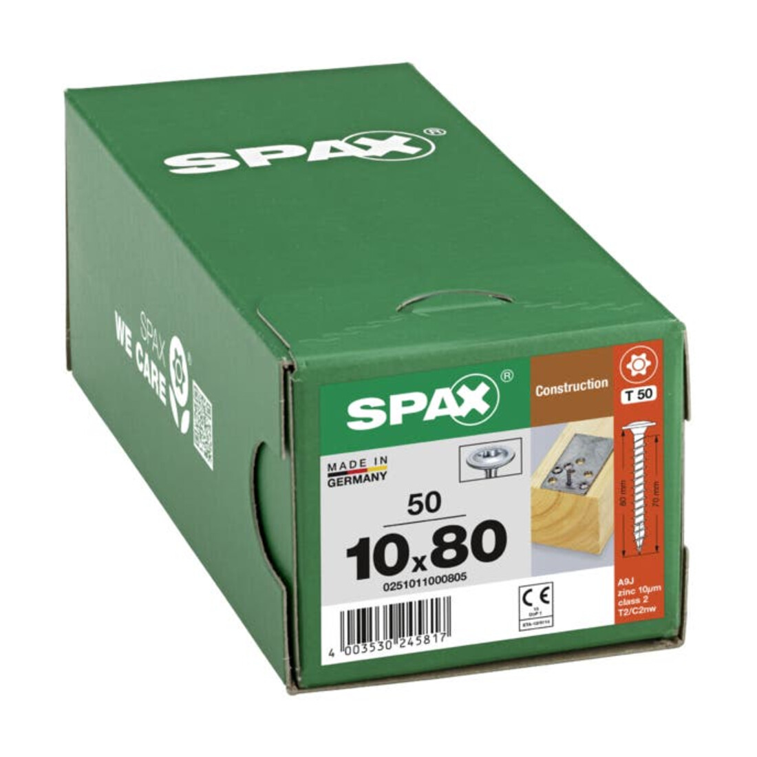 Spax ART 88193 Tellerkopf Stahl geh. 10 x 80/70 -T50 WIROX gal Zn S
