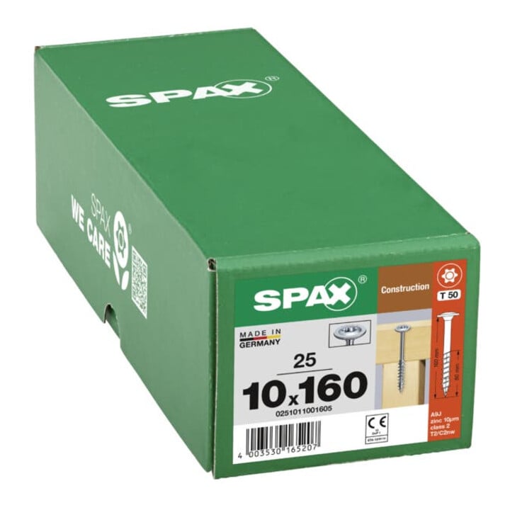 Spax ART 88193 Vis à tête disque acier zingué WIROX 10 x 160/80 -T50