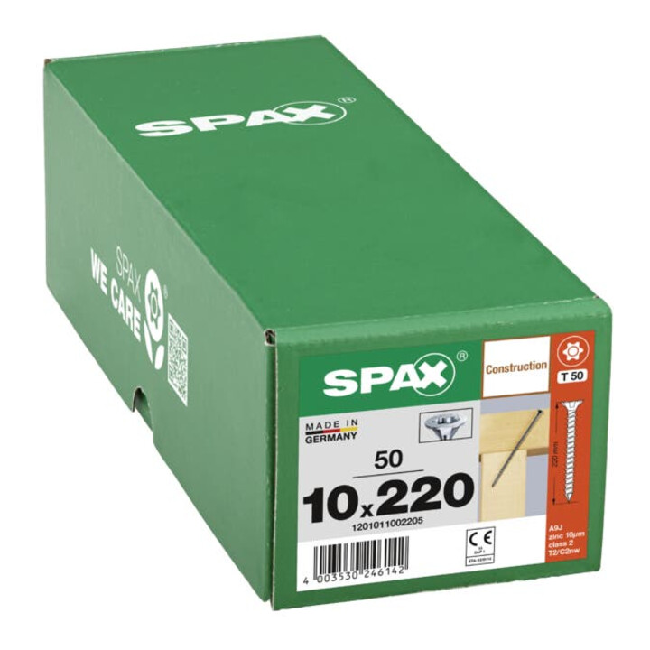 Spax ART 88196 Seko mit Fräsrippen und Cutsp. St. WIROX 10 x 220 -T50 gal Zn S