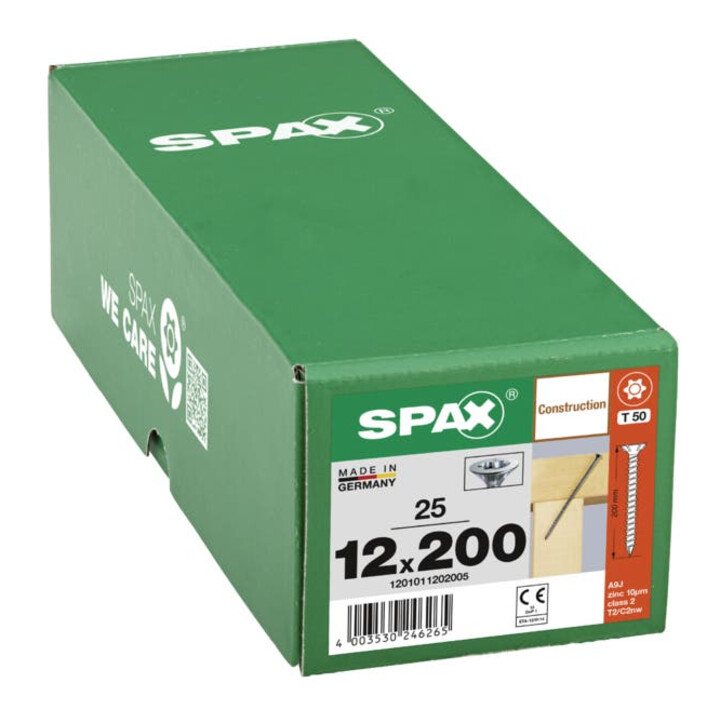 Spax ART 88196 Seko mit Fräsrippen und Cutsp. St. WIROX 12 x 200 -T50 gal Zn S