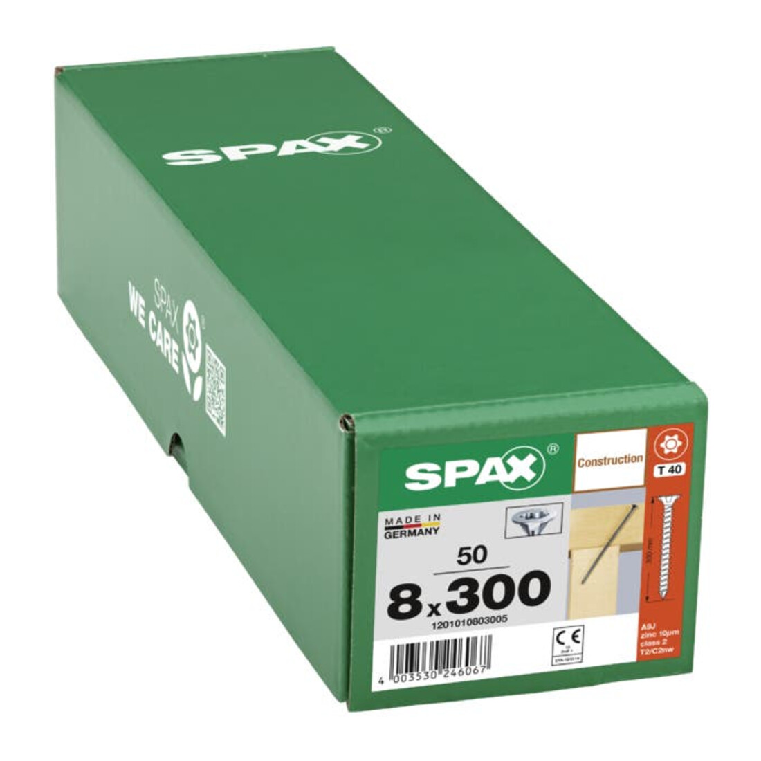Spax ART 88196 Vis Seko avec nervures fraisées et empreinte Cutsp. Acier WIROX 8 x 300 -T40 gal Zn S