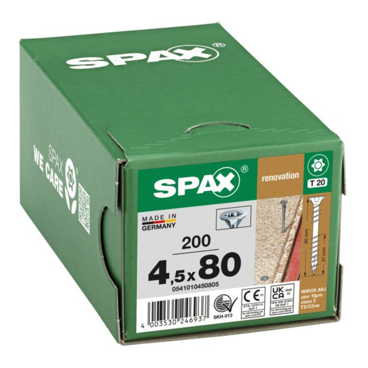 Spax ART 89015 Senkkopf Stahl geh. 4,5 x 80 -T20 WIROX gal Zn S
