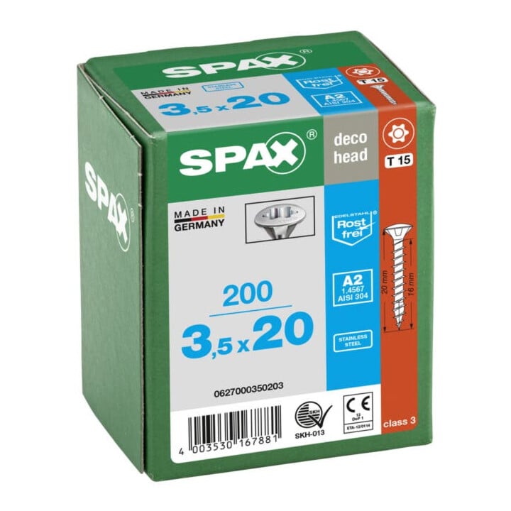Spax Edelstahl 3,5 x 20 mm LinsenSenkkopf T-STAR plus Vollgewinde 4CUT Edelstahl rostfreiei A2
