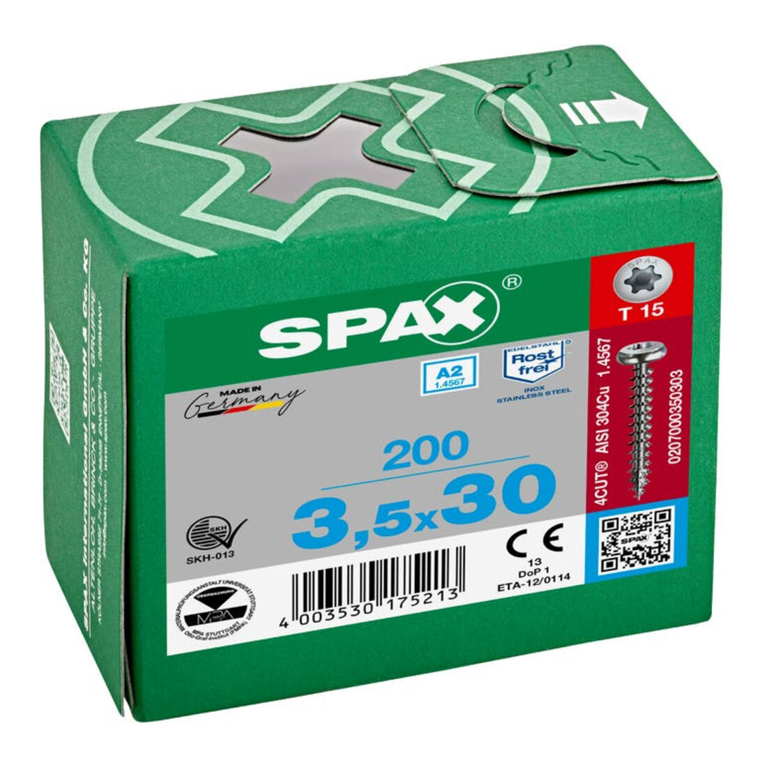 Spax Edelstahl 3,5 x 30 mm Halbrundkopf T-STAR plus Vollgewinde 4CUT Edelstahl rostfreiei A2