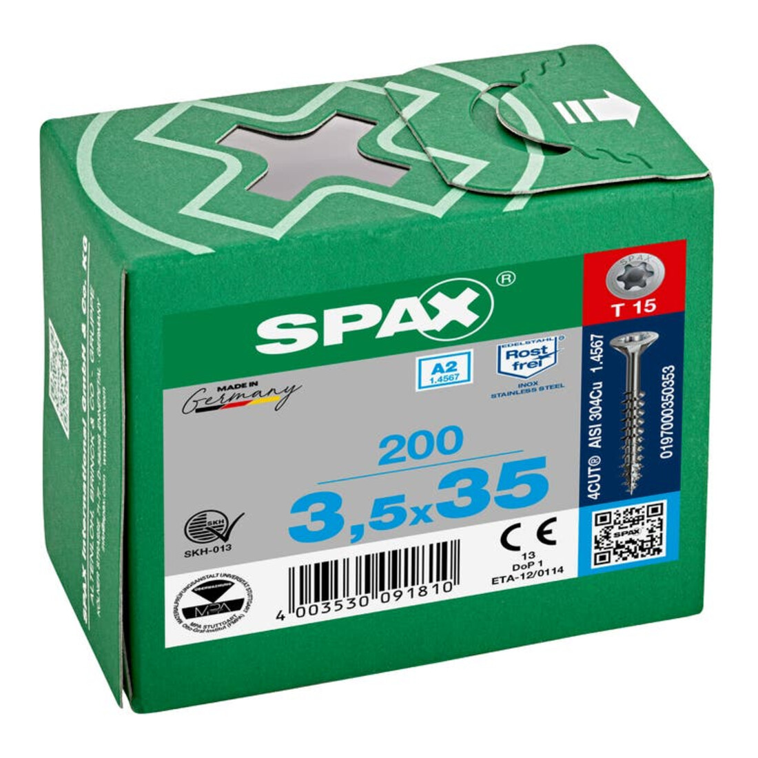 Spax Edelstahl 3,5 x 35 mm Senkkopf T-STAR plus Teilgewinde 4CUT Edelstahl rostfreiei A2