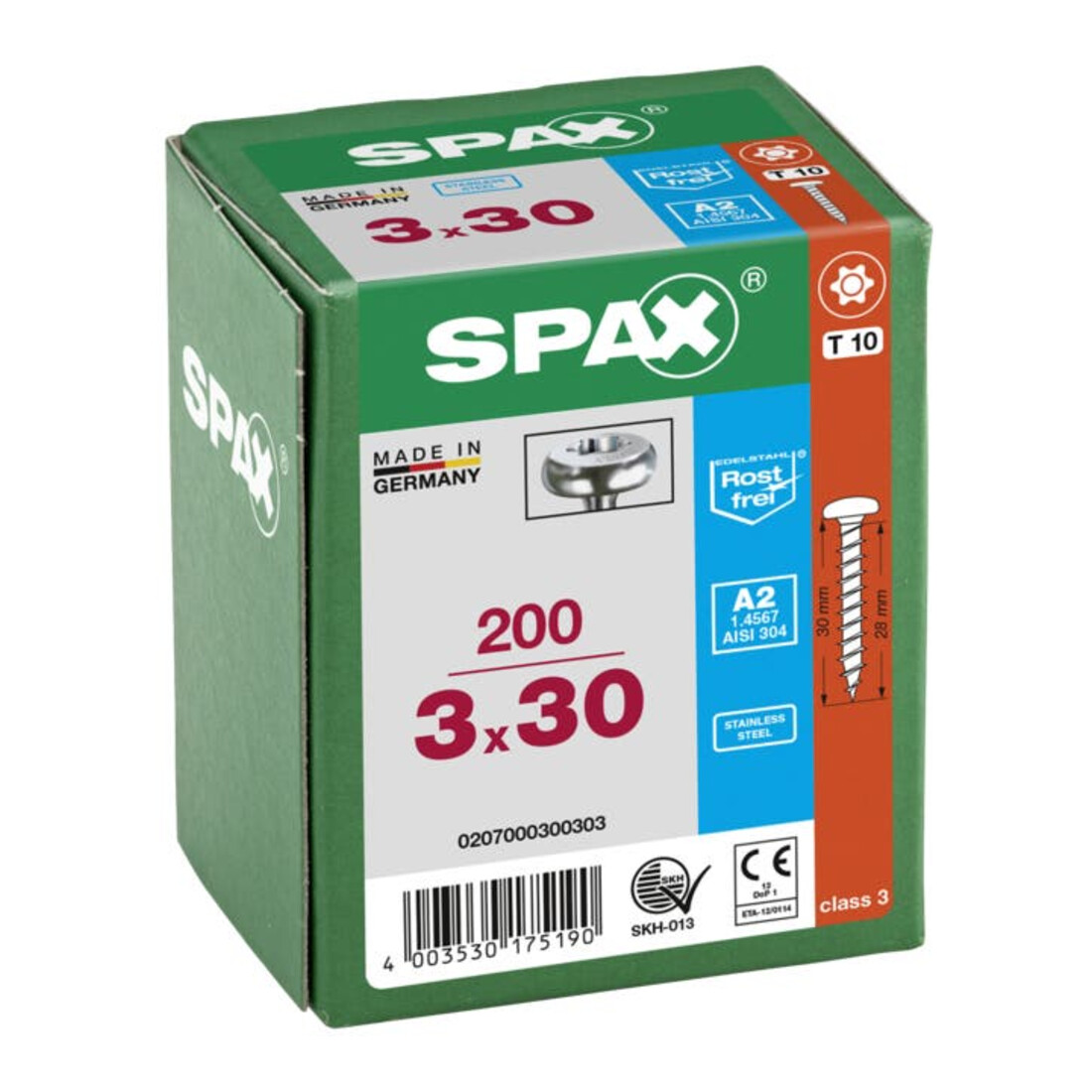 Spax Edelstahl 3 x 30 mm Halbrundkopf T-STAR plus Vollgewinde S-Spitze Edelstahl rostfreiei A2