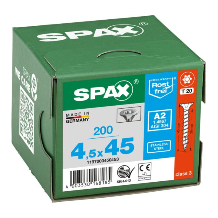 Spax Edelstahl 4,5 x 45 mm Senkkopf T-STAR plus Vollgewinde 4CUT Edelstahl rostfreiei A2