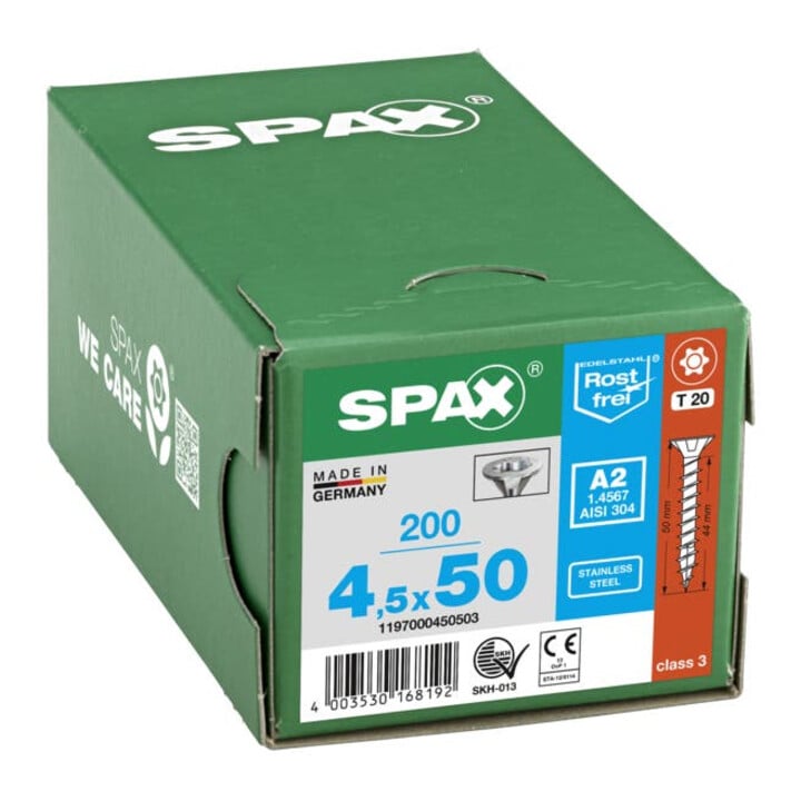 Spax Edelstahl 4,5 x 50 mm Senkkopf T-STAR plus Vollgewinde 4CUT Edelstahl rostfreiei A2