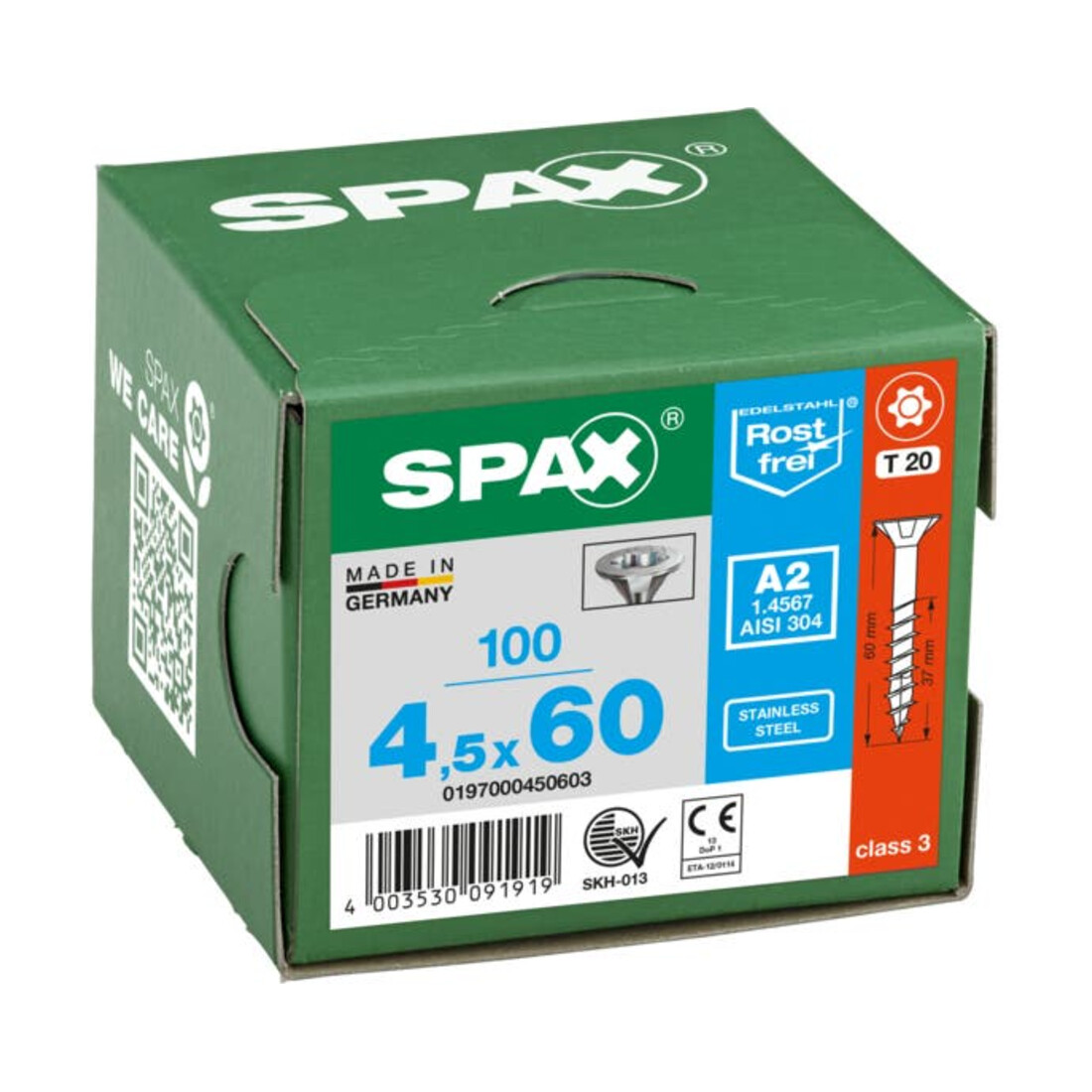 Spax Edelstahl 4,5 x 60 mm Senkkopf T-STAR plus Teilgewinde 4CUT Edelstahl rostfreiei A2