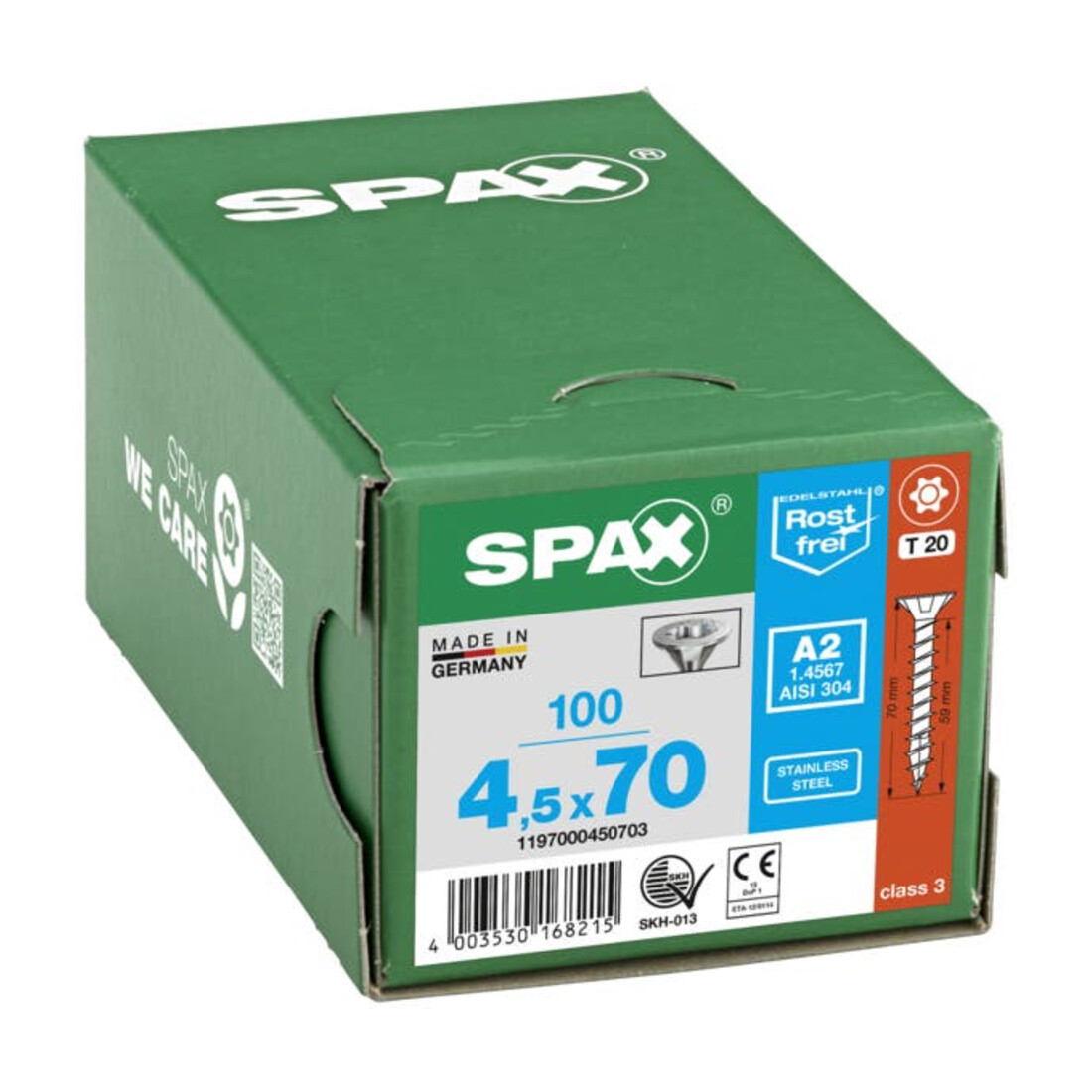 Spax Edelstahl 4,5 x 70 mm Senkkopf T-STAR plus Vollgewinde 4CUT Edelstahl rostfreiei A2