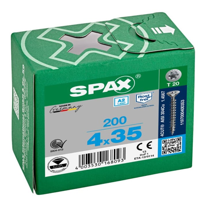 Spax Edelstahl 4 x 35 mm Senkkopf T-STAR plus Vollgewinde 4CUT Edelstahl rostfreiei A2