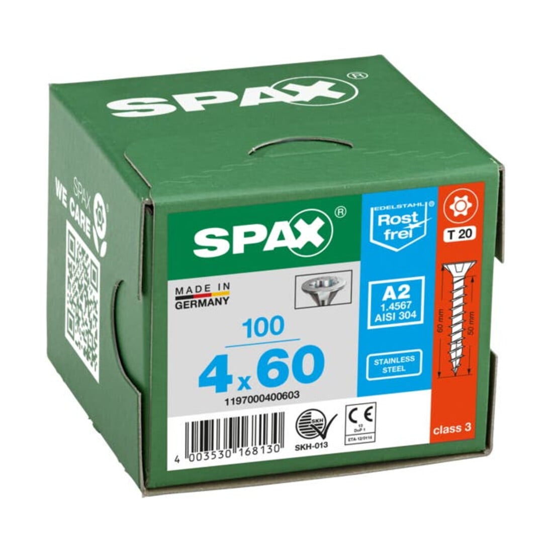 Spax Edelstahl 4 x 60 mm Senkkopf T-STAR plus Vollgewinde 4CUT Edelstahl rostfreiei A2