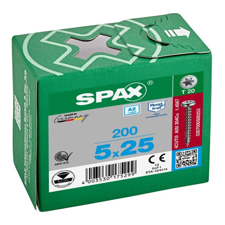 Spax Edelstahl 5 x 25 mm Halbrundkopf T-STAR plus Vollgewinde 4CUT Edelstahl rostfreiei A2