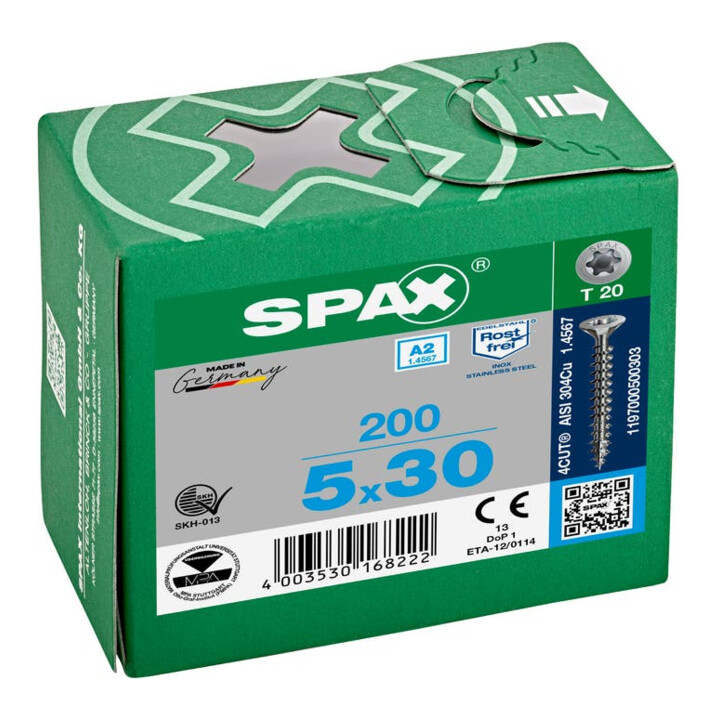 Spax Edelstahl 5 x 30 mm Senkkopf T-STAR plus Vollgewinde 4CUT Edelstahl rostfreiei A2