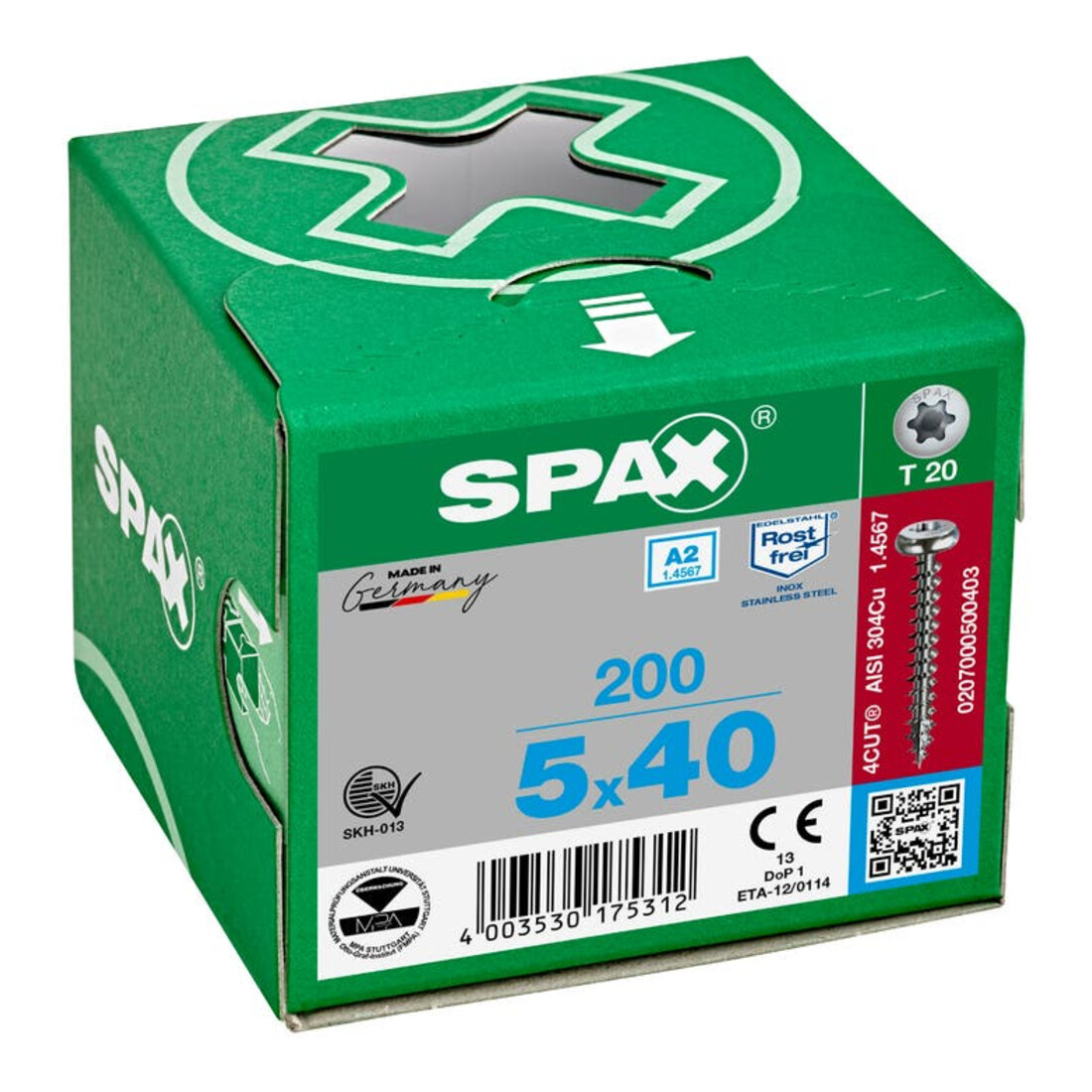 Spax Edelstahl 5 x 40 mm Halbrundkopf T-STAR plus Vollgewinde 4CUT Edelstahl rostfreiei A2