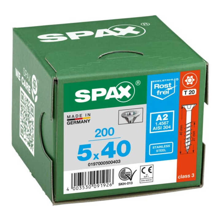 Spax Edelstahl 5 x 40 mm Senkkopf T-STAR plus Teilgewinde 4CUT Edelstahl rostfreiei A2