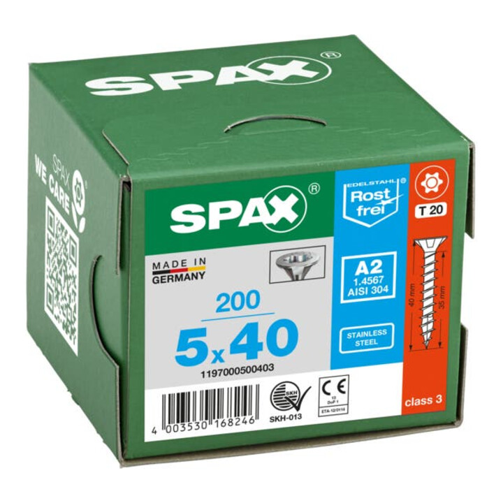 Spax Edelstahl 5 x 40 mm Senkkopf T-STAR plus Vollgewinde 4CUT Edelstahl rostfreiei A2
