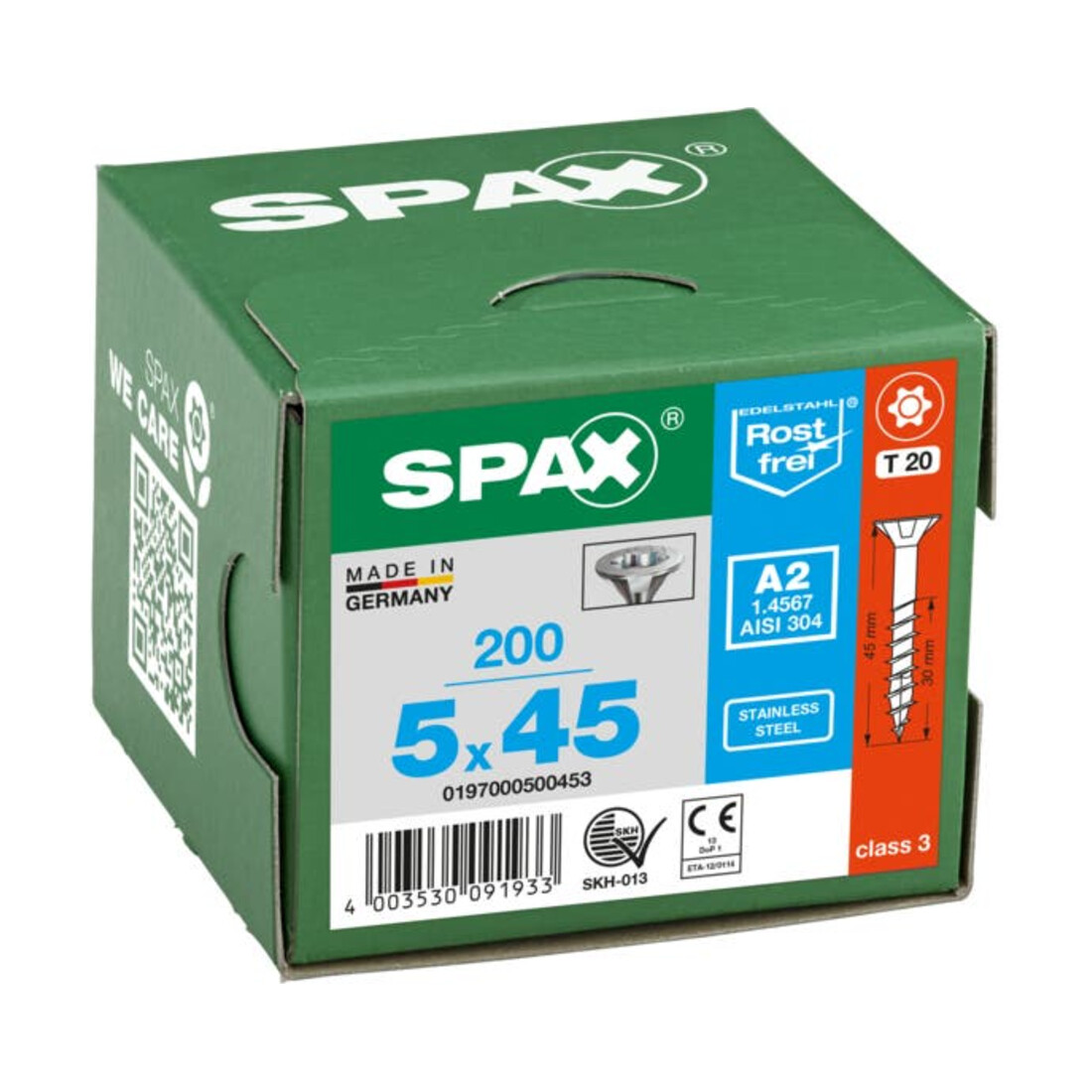 Spax Edelstahl 5 x 45 mm Senkkopf T-STAR plus Teilgewinde 4CUT Edelstahl rostfreiei A2