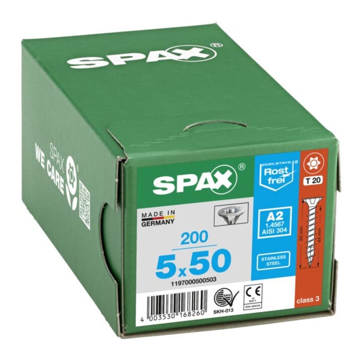 Spax Edelstahl 5 x 50 mm Senkkopf T-STAR plus Vollgewinde 4CUT Edelstahl rostfreiei A2