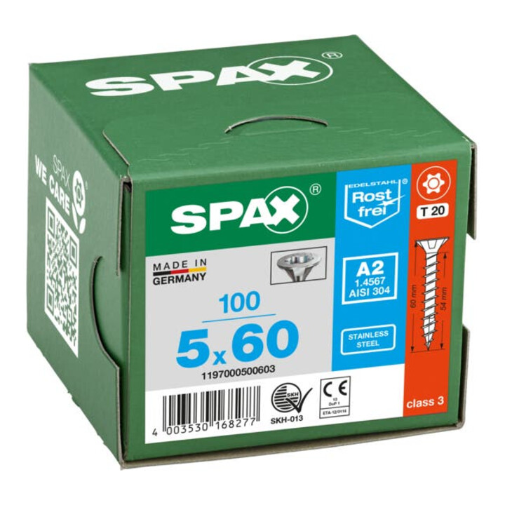 Spax Edelstahl 5 x 60 mm Senkkopf T-STAR plus Vollgewinde 4CUT Edelstahl rostfreiei A2