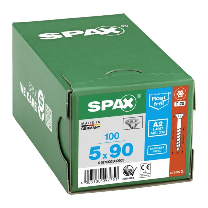 Spax Edelstahl 5 x 90 mm Senkkopf T-STAR plus Teilgewinde 4CUT Edelstahl rostfreiei A2