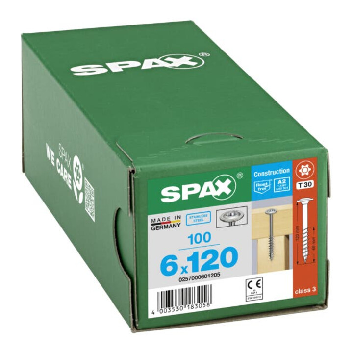 Spax Edelstahl 6 x 120 mm Tellerkopf T-STAR plus Teilgewinde 4CUT Edelstahl rostfreiei A2