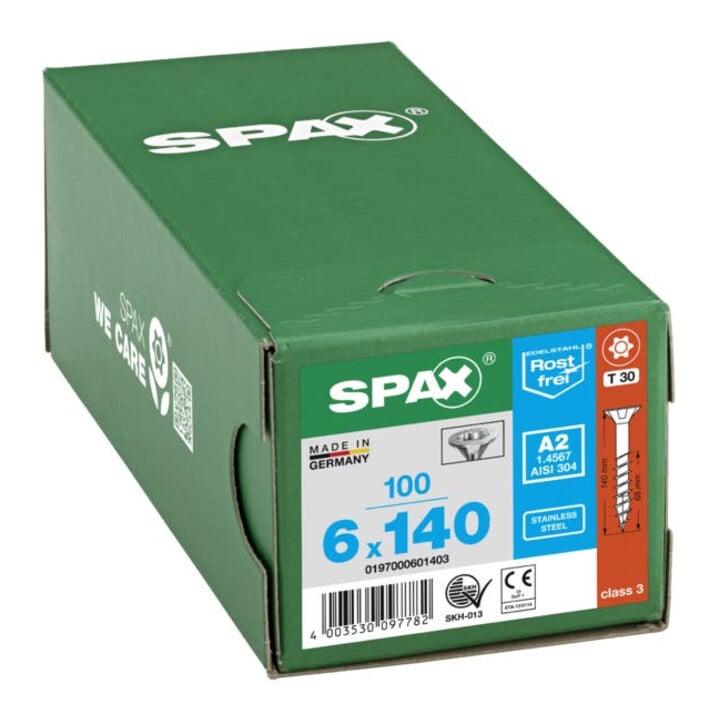 Spax Edelstahl 6 x 140 mm Senkkopf T-STAR plus Teilgewinde 4CUT Edelstahl rostfreiei A2