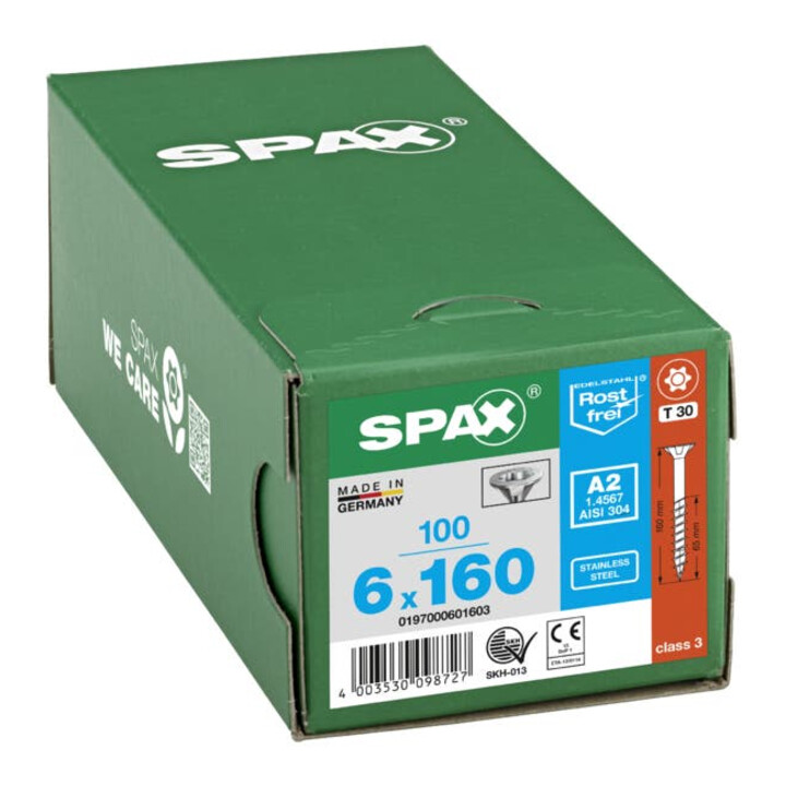 Spax Edelstahl 6 x 160 mm Senkkopf T-STAR plus Teilgewinde 4CUT Edelstahl rostfreiei A2