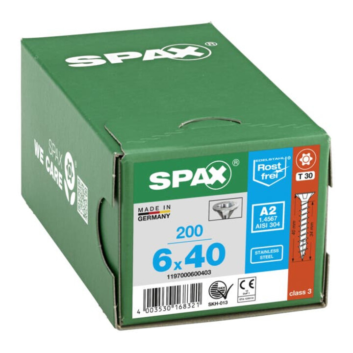 Spax Edelstahl 6 x 40 mm Senkkopf T-STAR plus Vollgewinde 4CUT Edelstahl rostfreiei A2