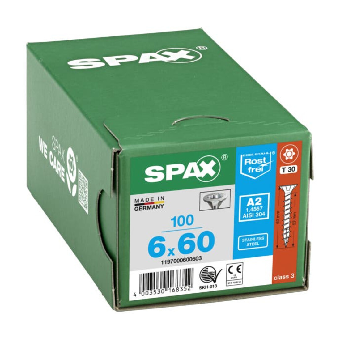 Spax Edelstahl 6 x 60 mm Senkkopf T-STAR plus Vollgewinde 4CUT Edelstahl rostfreiei A2
