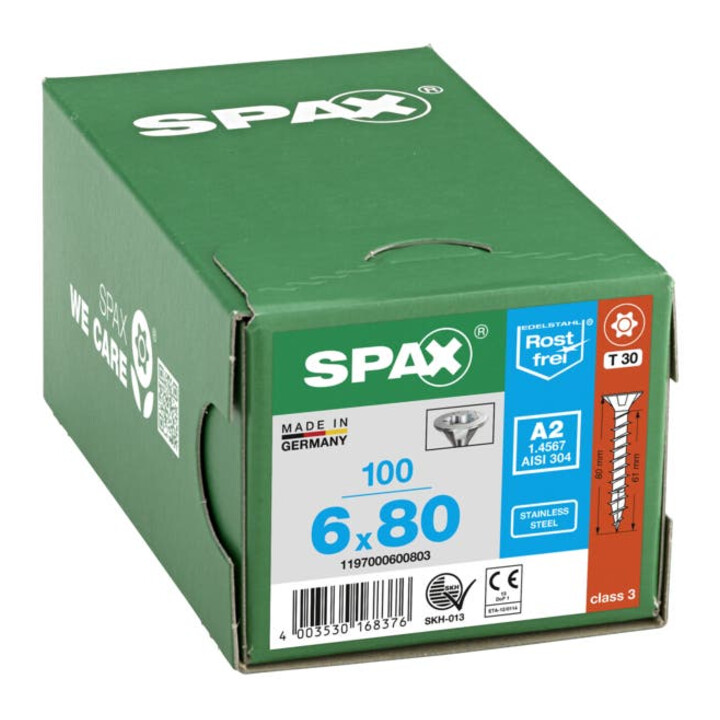 Spax Edelstahl 6 x 80 mm Senkkopf T-STAR plus Vollgewinde 4CUT Edelstahl rostfreiei A2