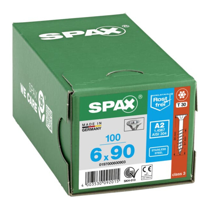 Spax Edelstahl 6 x 90 mm Senkkopf T-STAR plus Teilgewinde 4CUT Edelstahl rostfreiei A2