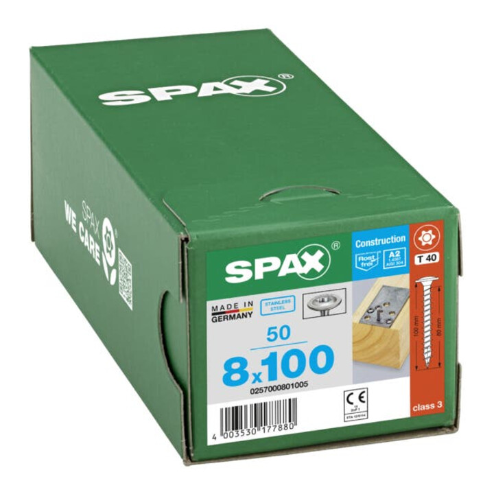 Spax Edelstahl 8 x 100 mm Tellerkopf T-STAR plus Vollgewinde 4CUT Edelstahl rostfreiei A2