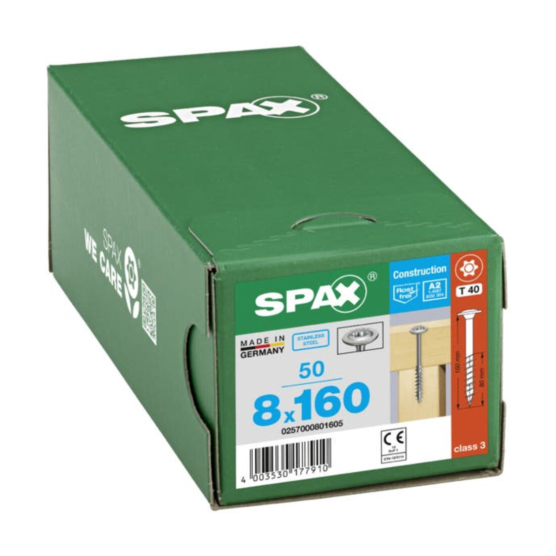 Spax Edelstahl 8 x 160 mm Tellerkopf T-STAR plus Teilgewinde 4CUT Edelstahl rostfreiei A2