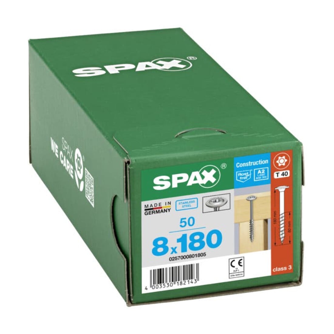 Spax Edelstahl 8 x 180 mm Tellerkopf T-STAR plus Teilgewinde 4CUT Edelstahl rostfreiei A2