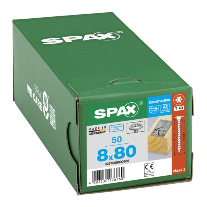 Spax Edelstahl 8 x 80 mm Tellerkopf T-STAR plus Vollgewinde 4CUT Edelstahl rostfreiei A2