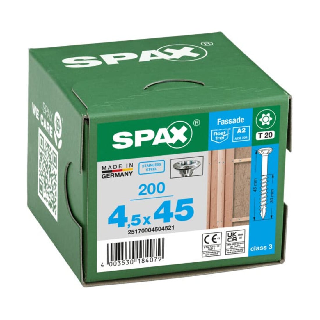 Spax Fassade 4,5 x 45 mm LinsenSenkkopf T-STAR plus Teilgewinde CUT-Spitze Edelstahl rostfreiei A2