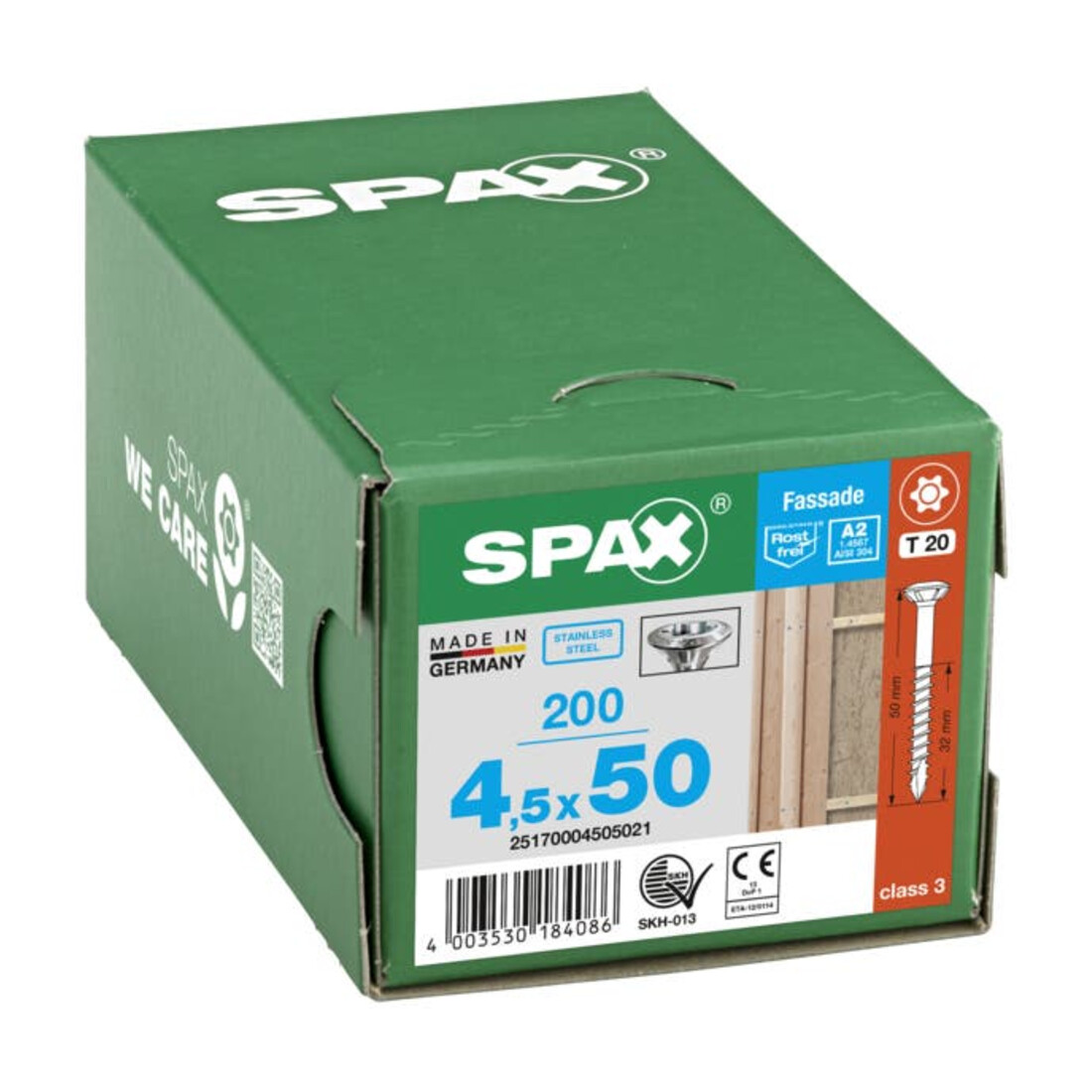 Spax Fassade 4,5 x 50 mm Tête fraisée bombée T-STAR plus filetage partiel Pointe CUT Acier inoxydable A2 anti-rouille