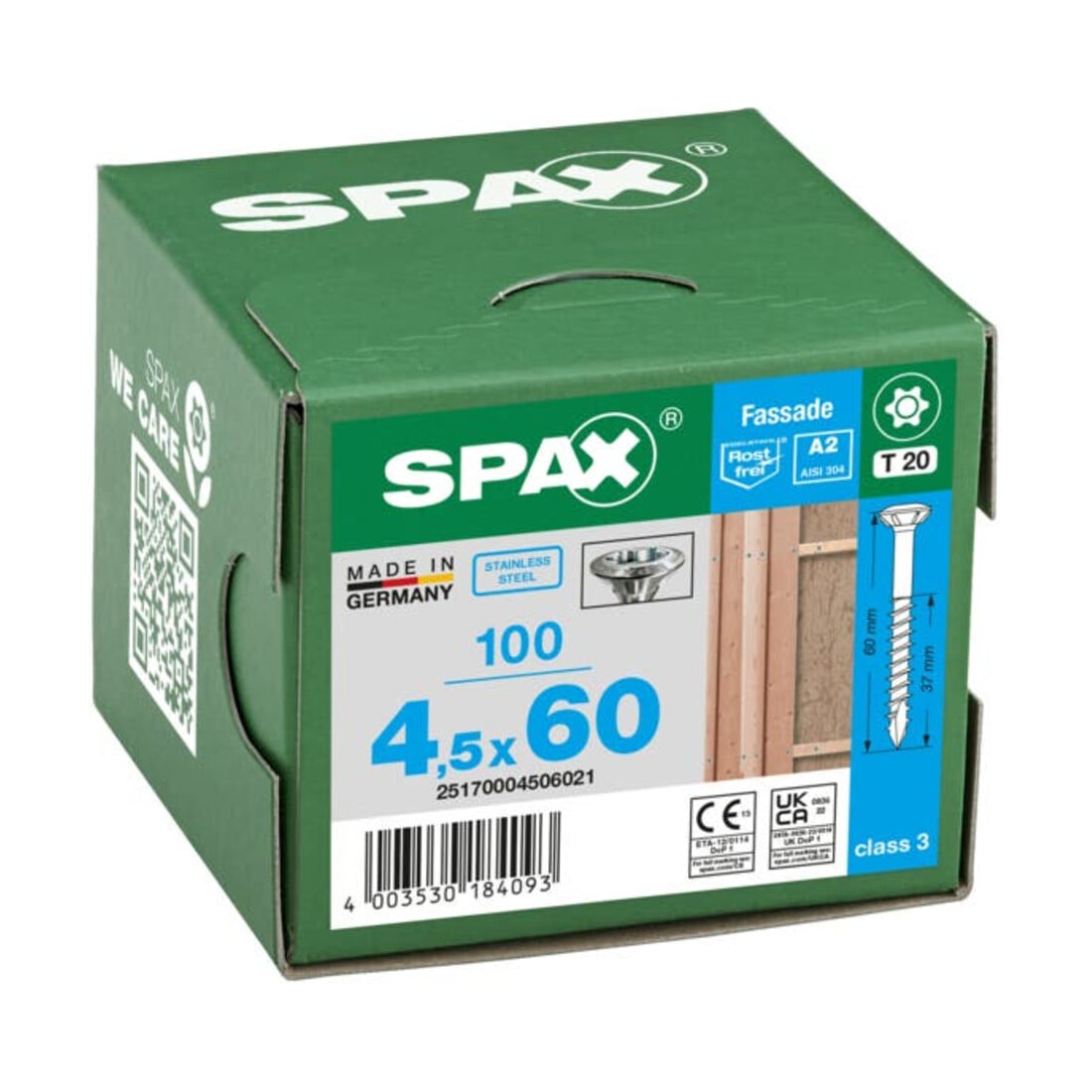 Spax Fassade 4,5 x 60 mm LinsenSenkkopf T-STAR plus Teilgewinde CUT-Spitze Edelstahl rostfreiei A2