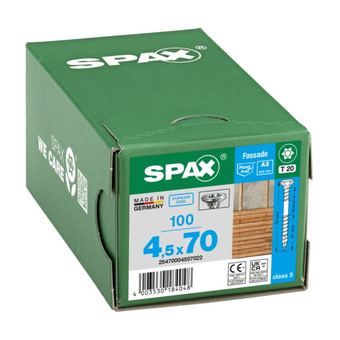 Spax Fassade 4,5 x 70 mm LinsenSenkkopf T-STAR plus Fixiergewinde 4CUT Edelstahl rostfreiei A2