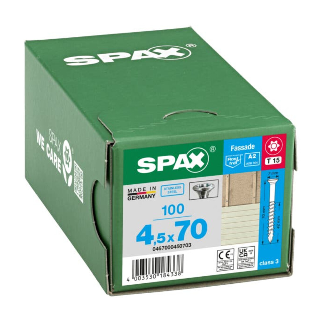 Spax Fassade 4,5 x 70 mm Tête fraisée petite T-STAR plus filetage partiel Pointe CUT inox A2 anti-rouille