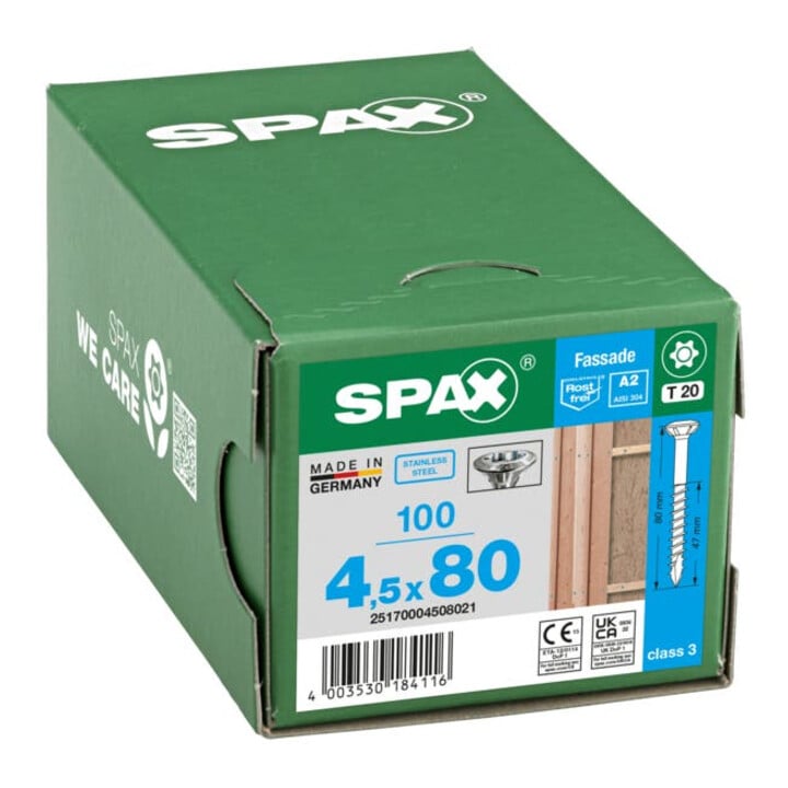Spax Fassade 4,5 x 80 mm LinsenSenkkopf T-STAR plus Teilgewinde CUT-Spitze Edelstahl rostfreiei A2