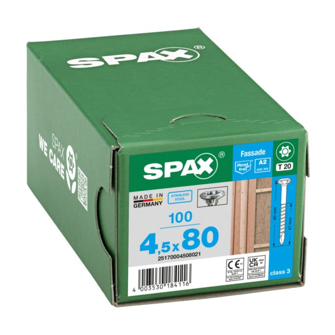 Spax Fassade 4,5 x 80 mm LinsenSenkkopf T-STAR plus Teilgewinde CUT-Spitze Edelstahl rostfreiei A2